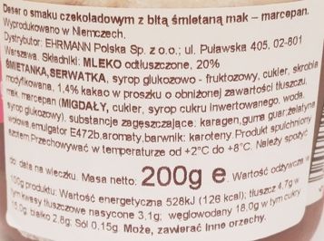 Ehrmann, Grand Dessert Schoko Mohn-Marzipan, deser czekoladowy z bitą śmietaną o smaku marcepana i maku, skład i wartości odżywcze, copyright Olga Kublik
