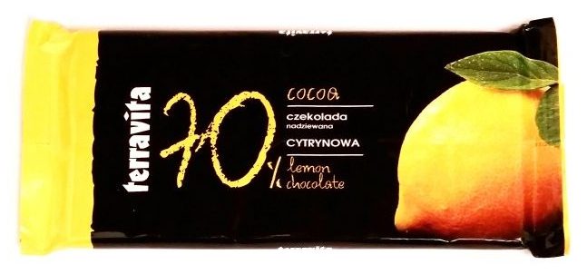 Terravita, 70% czekolada nadziewana cytrynowa, gorzka czekolada z kremem cytrusowym, copyright Olga Kublik