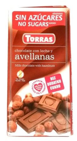Torras, Chocolate con leche y avellanas, mleczna czekolada z orzechami słodzona maltitolem, bez glutenu, copyright Olga Kublik