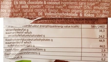 Green Dream, Milk Chocolate & Coconut 39%, baton z belgijskiej mlecznej czekolady z kokosem, fairtrade, skład i wartości odżywcze, copyright Olga Kublik