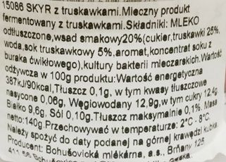 Bohusovicka Mlekarna, Skyr 0,1% tuku: jahoda, deser islandzki o smaku truskawek, skład i wartości odżywcze, copyright Olga Kublik