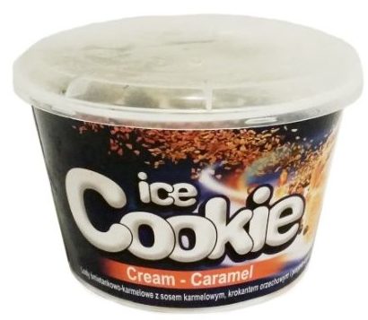Ice Mastry, Ice Cookie Cream - Caramel, lody śmietankowe z karmelem, herbatnikami biszkoptami kakaowymi i krokantem orzechowym, lody z Carrefoura, copyright Olga Kublik