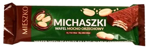 Mieszko, Michaszki wafel mocno orzechowy, batonik w czekoladzie, copyright Olga Kublik
