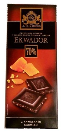 J. D. Gross, czekolada gorzka Ekwador 70 z kawałkami karmelu, ciemna czekolada z Lidla, copyright Olga Kublik