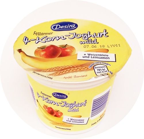 Desira, 4-Korn-Joghurt mild - seria jogurtów owocowych z ziarnami zbóż i musli, desery light, Aldi, copyright Olga Kublik