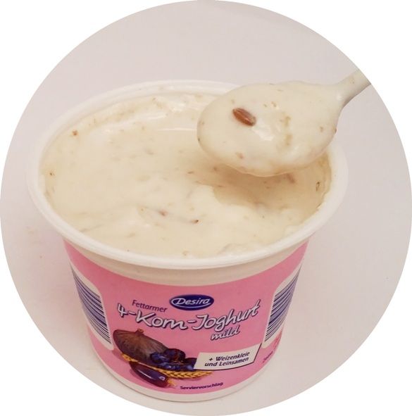 Desira, 4-Korn-Joghurt mild - seria jogurtów owocowych z ziarnami zbóż i musli, desery light, Aldi, copyright Olga Kublik