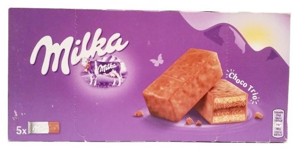 Milka, Choco Trio, torciki czekoladowe z Niemiec, biszkopty przekładane kremem czekoladowym oblane alpejską mleczną czekoladą, copyright Olga Kublik