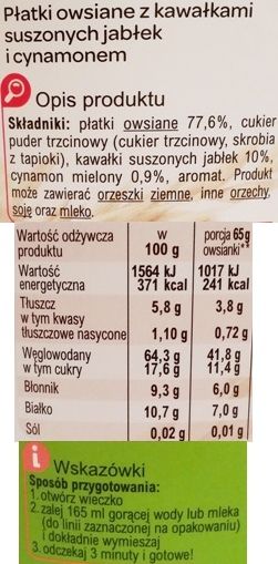 Bruggen, Owsianka Jabłko i cynamon, deser owsiany z Carrefoura, skład i wartości odżywcze, copyright Olga Kublik