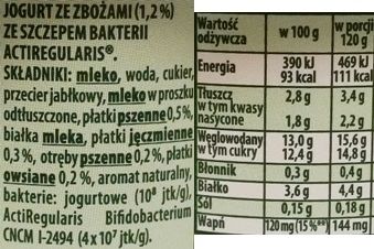 Danone, Activia Cereals, łagodny jogurt z otrębami i płatkami zbożowymi, skład i wartości odżywcze, copyright Olga Kublik