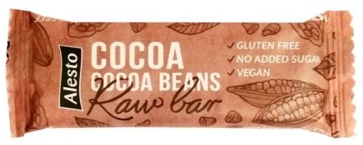 Alesto, Raw Bar Cocoa Cocoa Beans, surowy baton wegański czekoladowy z ziarnami kakao, copyright Olga Kublik