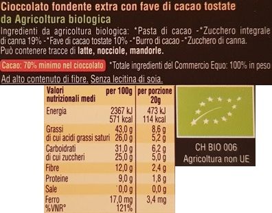 Mascao, Fondente Extra 70% cocoa Fave di Cacao Bio, ekologiczna gorzka czekolada z Włoch, skład i wartości odżywcze, copyright Olga Kublik