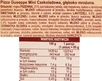 Dr. Oetker, czekoladowa pizza Guseppe Mini, skład i wartości odżywcze, copyright Olga Kublik
