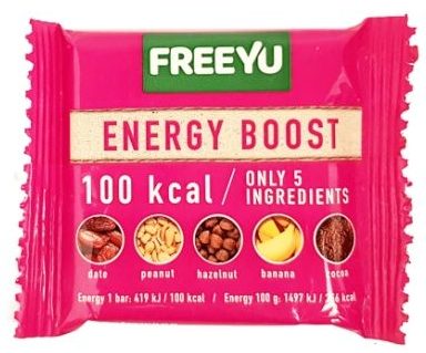 FreeYu, Energy Boost raw bar 100 kcal, wegański surowy baton z kakao i bananem, copyright Olga Kublik