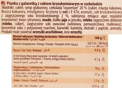 Odra, Duetka Familijna Pianka z galaretka z sokiem brzoskwiniowym w czekoladzie, skład i wartości odżywcze, copyright Olga Kublik