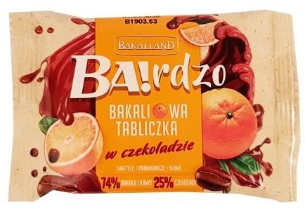 Bakalland, BArdzo bakaliowa tabliczka w czekoladzie daktyle, pomarańcze, kawa, copyright Olga Kublik