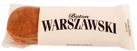 Baton Warszawski, wegański baton bezglutenowy Ananas i kokos, bez glutenu i laktozy, copyright Olga Kublik