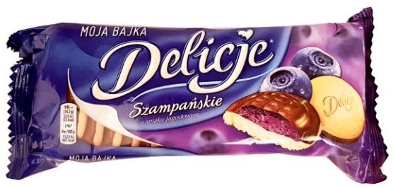Moja Bajka, Delicje Szampańskie o smaku Jagodowym, ciastka z galaretką w ciemnej czekoladzie, jaffa cakes z biszkoptem, copyright Olga Kublik