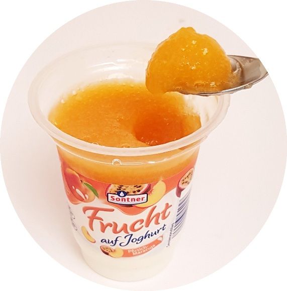 FrieslandCampina, Sontner Frucht auf Joghurt Pfirsich-Maracuja, jogurt z Aldiego, copyright Olga Kublik