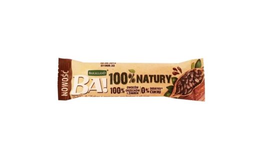 Bakalland, BA 100% natury raw bar Daktyle Kakao, surowy baton wegański kakaowy, zdrowe słodycze bez cukru, copyright Olga Kublik