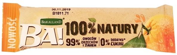 Bakalland, BA 100% natury raw bar Daktyle Pomarańcza, surowy baton wegański, zdrowe słodycze bez cukru i glutenu, copyright Olga Kublik