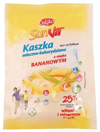Celiko, SunVit Kaszka mleczno-kukurydziana o smaku bananowym, bananowa kasza bez glutenu, copyright Olga Kublik