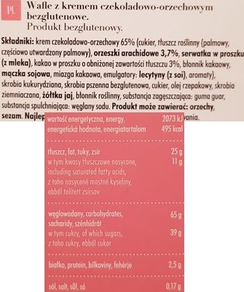 Glutenex, bezglutenowe Wafle z kremem czekoladowo-orzechowym, skład i wartości odżywcze, copyright Olga Kublik