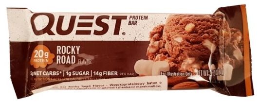 Quest Nutrition, Quest Bar Rocky Road Flavor, czekoladowy baton proteinowy z migdałami i piankami marshmallow, słodycze bez cukru, copyright Olga Kublik