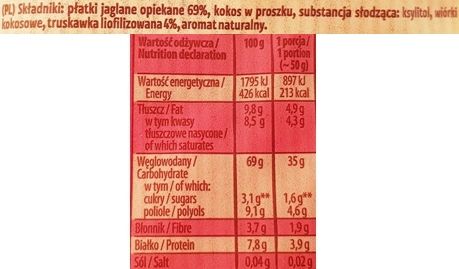 Kupiec, Płatki Jaglane z truskawkami, deser bez cukru i laktozy, skład i wartości odżywcze, copyright Olga Kublik