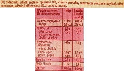 Kupiec, Płatki Jaglane z wiśniami, jaglanka deser bez cukru i laktozy, skład i wartości odżywcze, copyright Olga Kublik