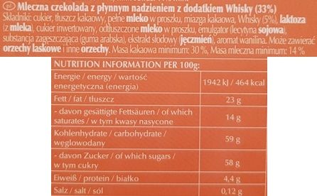 Lindt, Whisky mleczna czekolada z whisky, skład i wartości odżywcze, copyright Olga Kublik
