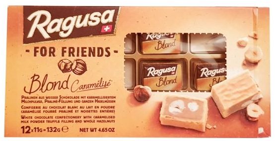 Camille Bloch, Ragusa Blond Caramelise For Friends, czekoladki nugatowe z orzechami, biała czekolada karmelowa, copyright Olga Kublik