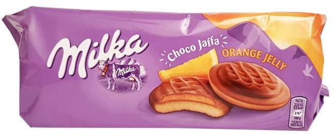Milka, Choco Jaffa Orange Jelly, biszkopty z galaretką w czekoladzie mlecznej, ciastka z galaretką pomarańczową, copyright Olga Kublik