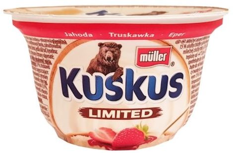 Muller, Kuskus Truskawka, deser mleczny z kaszą manną, copyright Olga Kublik