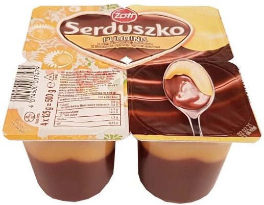 Zott, Serduszko Pudding o smaku czekoladowym z sosem o smaku waniliowym, copyright Olga Kublik