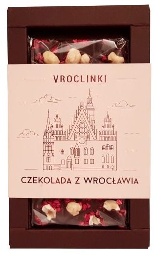 Vroclinki, Czekolada z Wrocławia gorzka z orzechami laskowymi malinami, copyright Olga Kublik