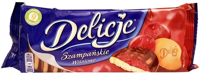 Mondelez, Delicje Szampańskie Wiśniowe, biszkopty z galaretką wiśniową w czekoladzie deserowej, copyright Olga Kublik