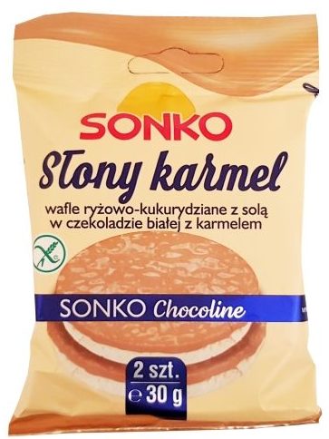Sonko, Slony karmel Wafle ryżowo-kukurydziane w czekoladzie białej z karmelem, copyright Olga Kublik