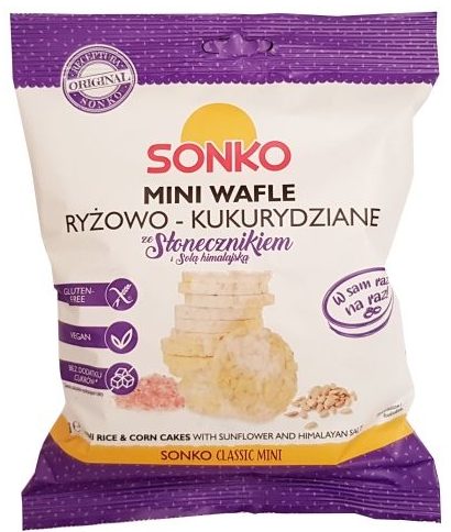 Sonko, Mini Wafle ryżowo-kukurydziane ze Słonecznikiem i Solą himalajską, copyright Olga Kublik